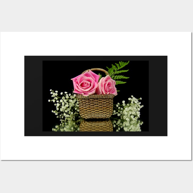 A basket of pink Roses Wall Art by ikshvaku